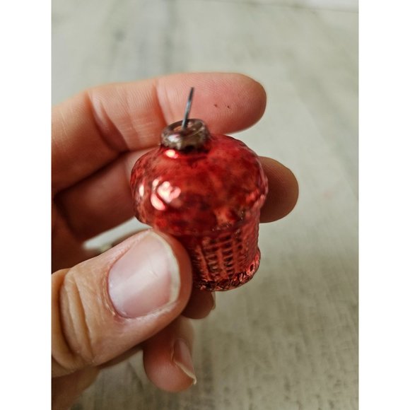 Antique Mercury glass basket mini ornament Xmas red pink ornament tree - Picture 4 of 8